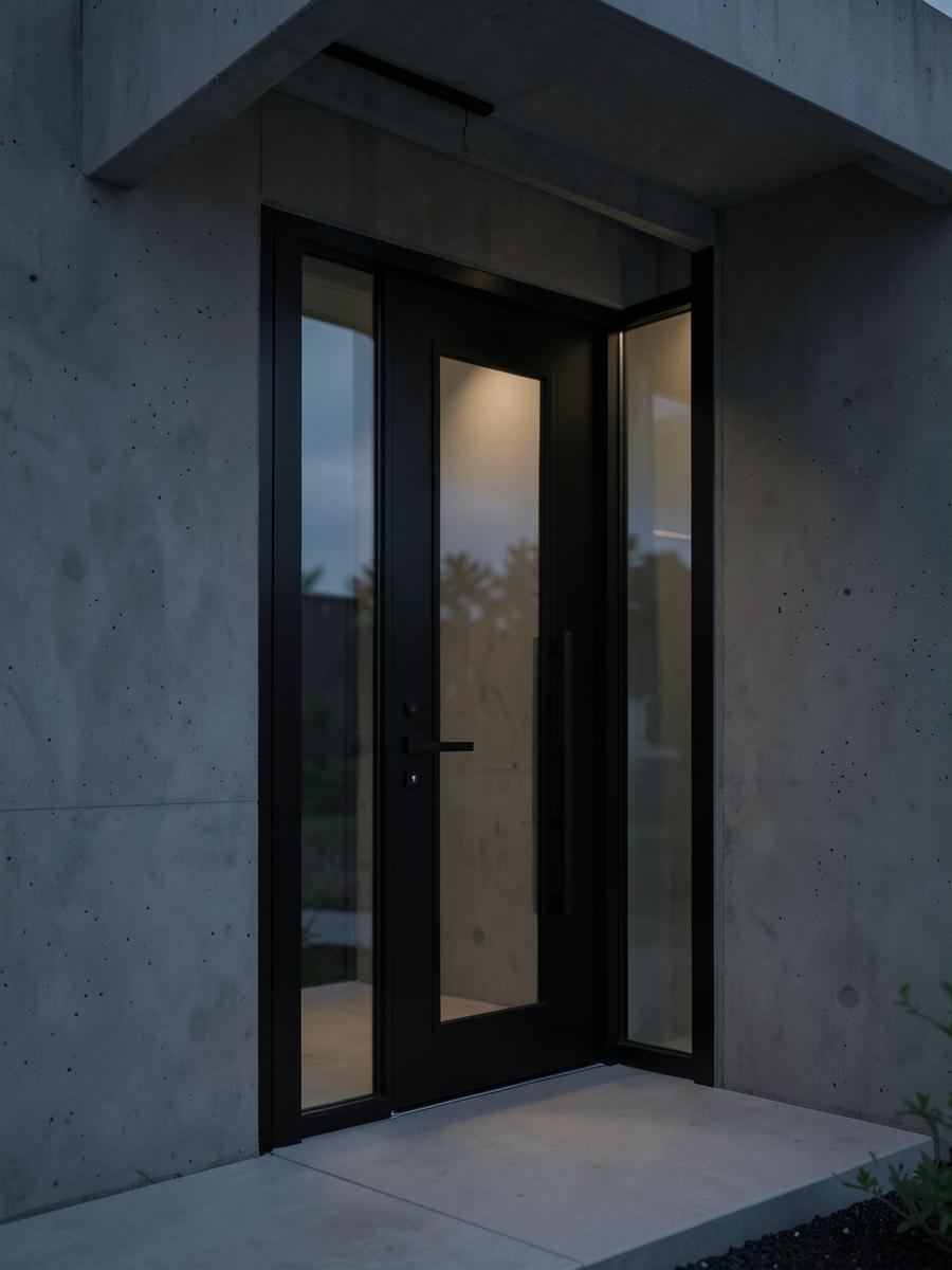 Black steel and glass contemporary entry door